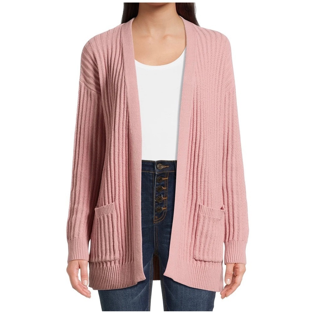 Time & Tru Midweight Knit Blush Pink Long Open Front Cardigan Size XXXL (22)